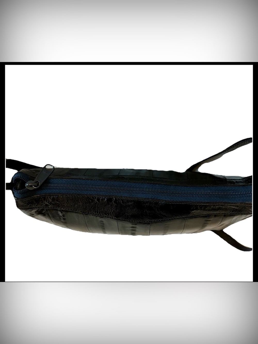 Vintage Genuine Eel Skin Leather Women's Navy Blue Small Shoulder Bag Purse - Picture 6 of 8